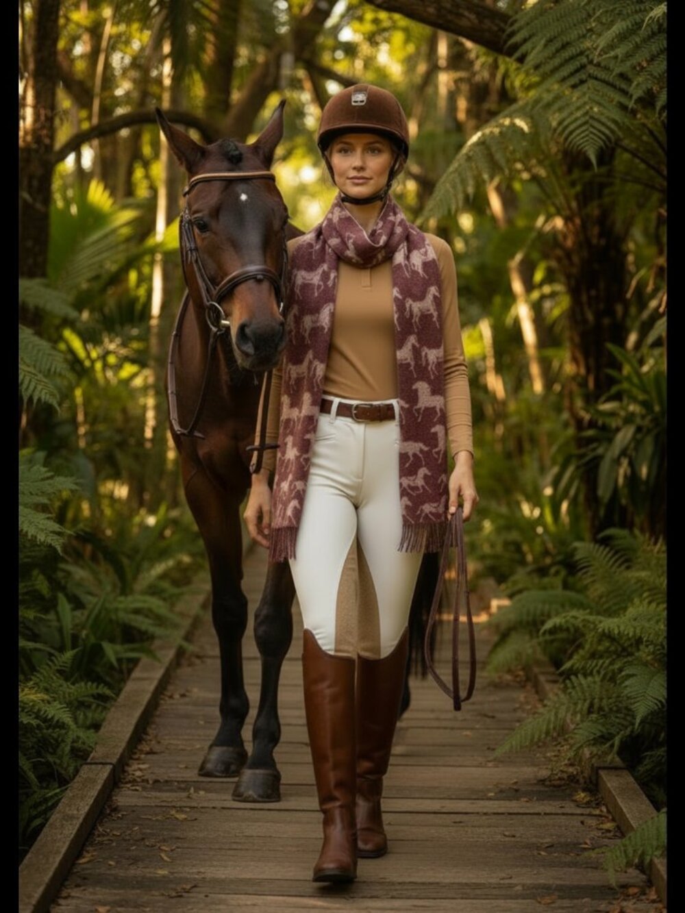 Charter Club Luxury 100% Cashmere Horse Print Equestrian Scarf
